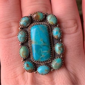 Turquoise Cluster Sterling Silver Adjustable Ring